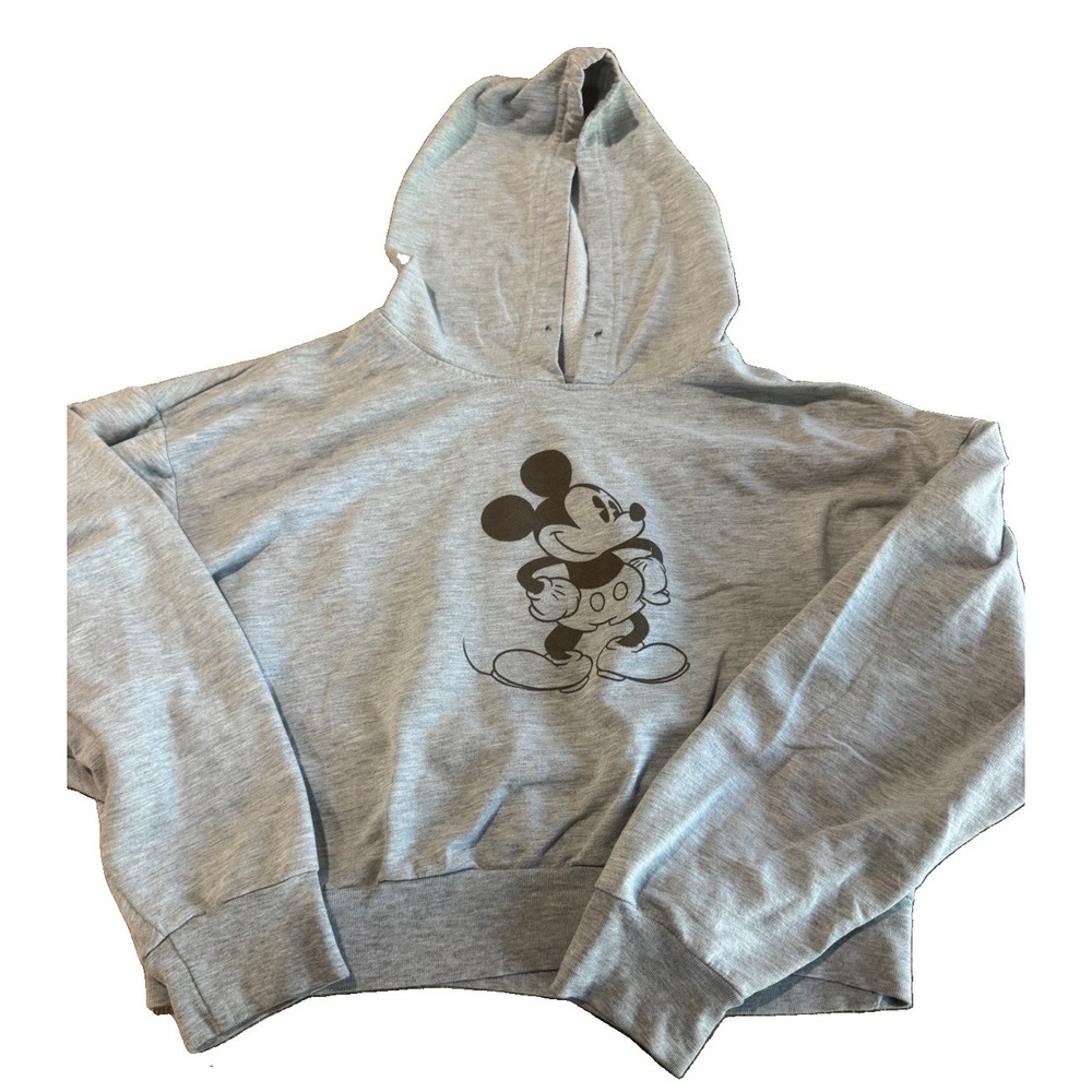 Disney Official Mickey Mouse Cropped Hoodie Youth XL 15-17 Heather Gray Pullover
